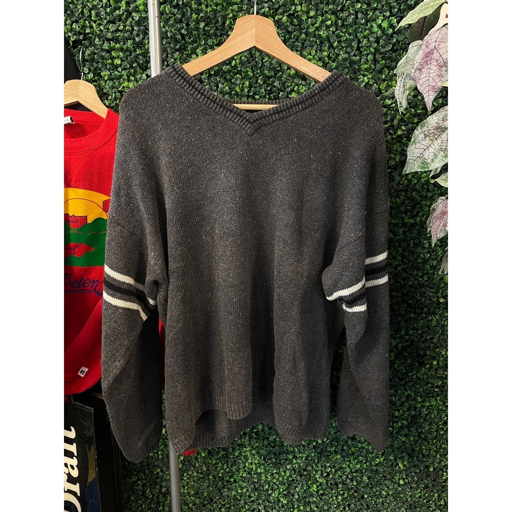 vtg 2000s SONOMA Gray KNITTED SWEATER L // vintage comfortable striped casual